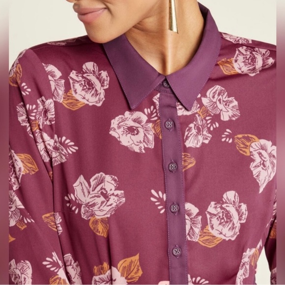 Modcloth - Just My Typist - Vintage Floral Maroon Long Sleeve Pleated Dress - Picture 3 of 4